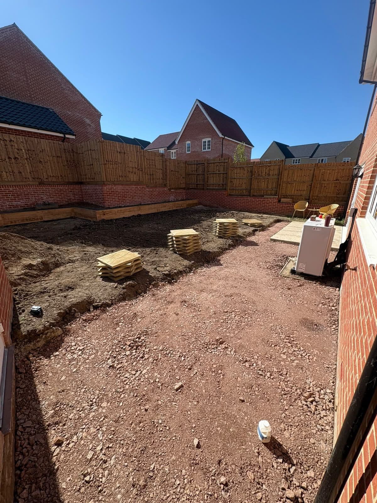 Sub-base laid for a new patio and path